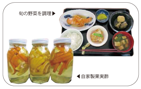 >２.食前の果実酢と旬の郷土料理の提供